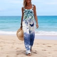 thumbnail image 4 of Women's Summer Overalls Jumpsuits Boho Sleeveless Wide Leg Romper with Pockets Blue 2XL, 4 of 5