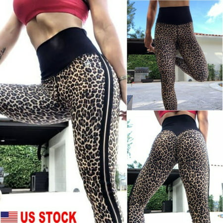 New Fashion Women Leopard Print Yoga Fitness Leggings Push Up Hip Stretch Sports Trousers For