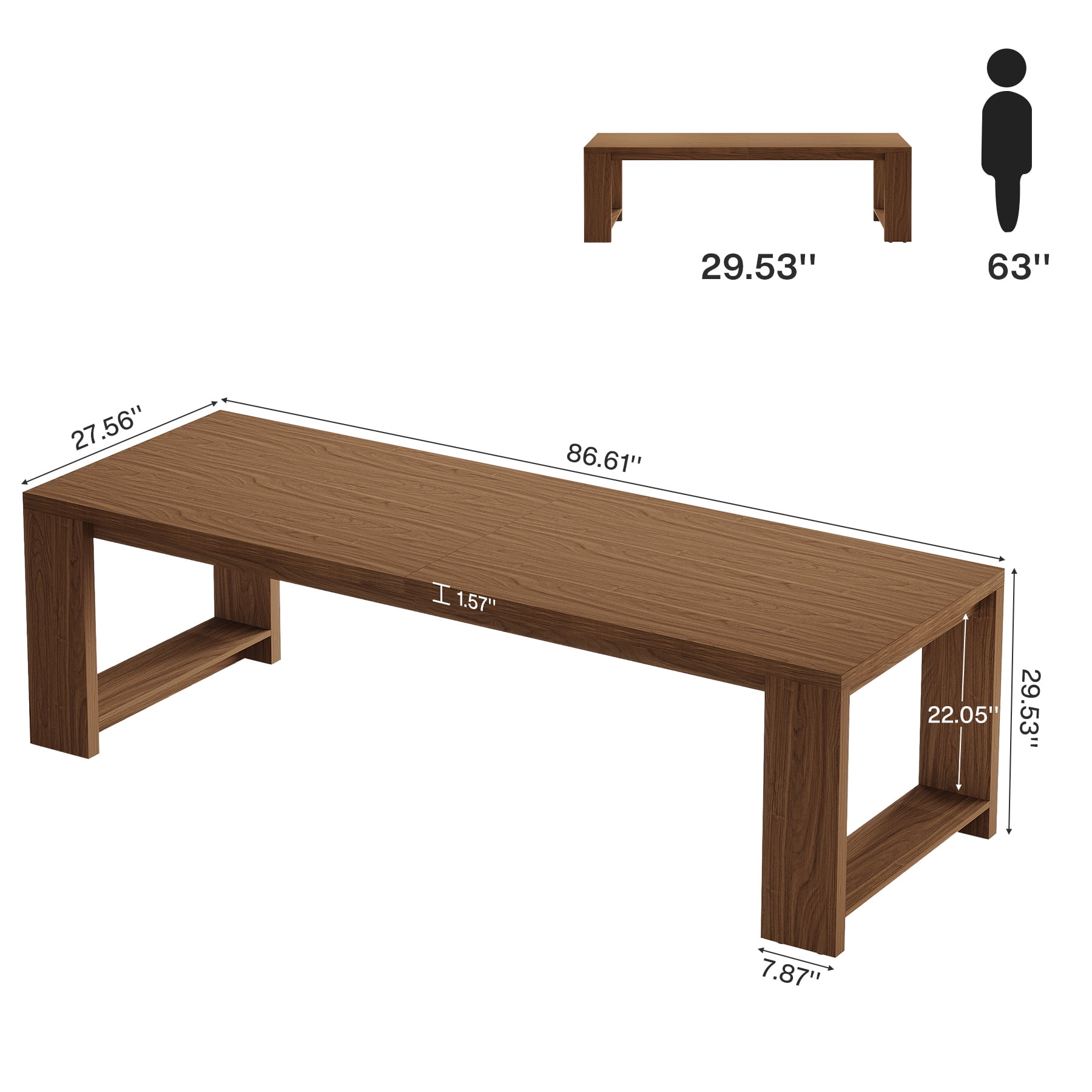Tribesigns 86.61-inch Extra Long Dining Table for 6-8, Farmhouse Narrow Kitchen Table with Sturdy Legs, for Living Room, Dining Room, Walnut
