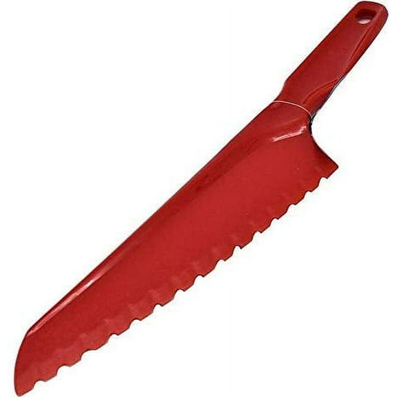 Artika Plastic Lettuce Knife | 7” Serrated Blade – Keeps Lettuce and Greens from Browning – Safe for Children – Dishwasher Safe – Red Knife Plastic