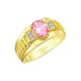 thumbnail image 3 of RYLOS Men's Rings Yellow Gold Plated Silver Rings Classic Designer Style 8X6MM Oval Gemstone & Diamond Ring Pink Ice Birthstone Rings For Men Size 11, 3 of 7