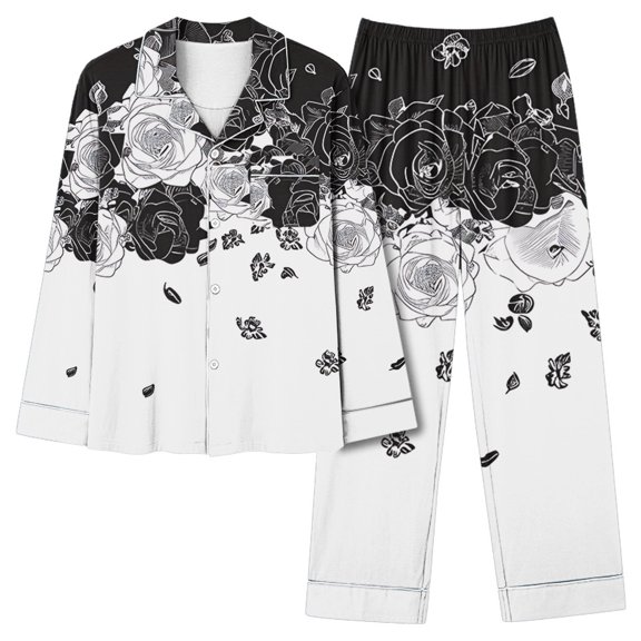 Tnhcen Ladies' Silk Satin Pjs Set Smooth Two-Piece Nightdress Comfy Long Sleeves Lounge Wear​ S-2XL