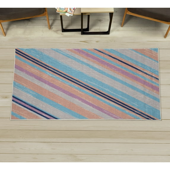 Vintage Decorative Rug, Diagonal Stripes on Old Aged Design Grungy Background Abstract Print, Quality Carpet for Bedroom Dorm and Living Room, 6 Sizes, Pale Sky, by Ambesonne