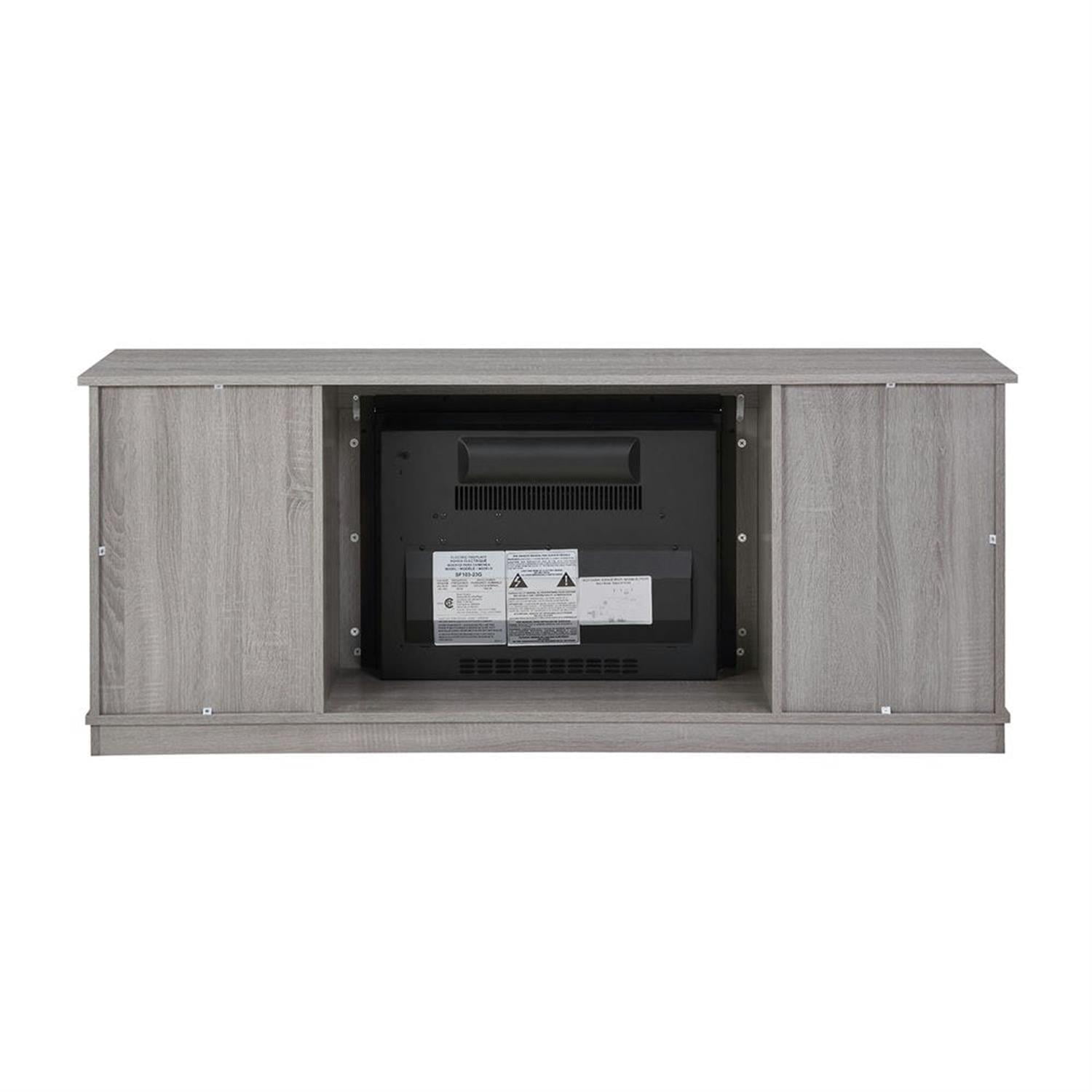 Demi Bonn Modern Fireplace TV Stand for Television up to 65" with Storage and Farmhouse Sliding Barn Doors, Entertainment Center with Cabinet and Shelves, Gray