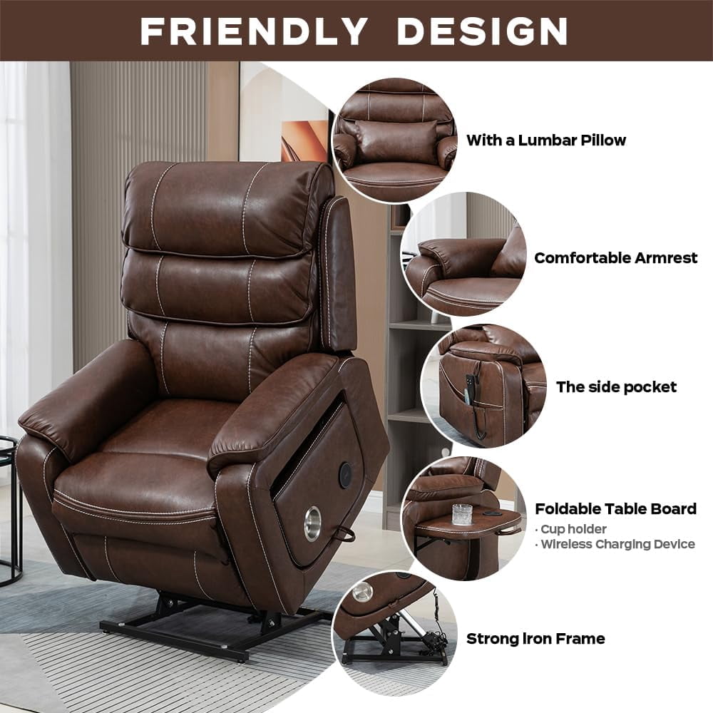 LITVZ Large Lift Chairs Recliner for Elderly, Infinite Position Dual Motor Power Lay Flat, Stand Up Recliner Lift Chair with Massage and Heat, Lumbar Pillow, Wireless Charging & Cup Holder