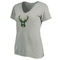 thumbnail image 2 of Women's Giannis Antetokounmpo Heathered Gray Milwaukee Bucks Playmaker Name & Number V-Neck T-Shirt, 2 of 3