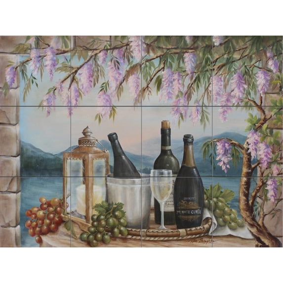 Tile Mural Kitchen Backsplash - Wine and Wisteria-RB - by Rita Broughton