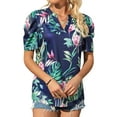 thumbnail image 4 of ZXSXSY Dressy Blouses for Women Hawaiian Shirts Tropical Floral Printed V Neck Short Sleeve Casual Tunic Tops, 4 of 7