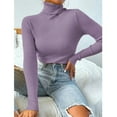 thumbnail image 2 of Skpblutn Women'S Sweaters Pullover Winter Fall Casual Comfortable Tops Solid High Neck Top Round Neckline Long Sleeve Knit Sweater Purple L, 2 of 4