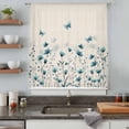 thumbnail image 5 of Turquoise Floral Butterfly Sheer Curtains 45 Inches Long, Spring Rustic Botanical Beige Light Filering Curtains, Breathable Simi Curtain Privacy Drapes for Kitchen Bathroom Small Window Treatment, 5 of 9