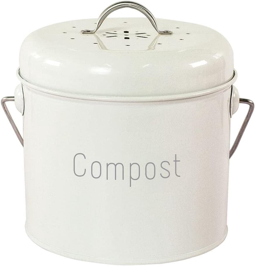 Bac à Compost de Comptoir avec Couvercle Sécurisé pour Usage Intérieur, Blanc Laiteux