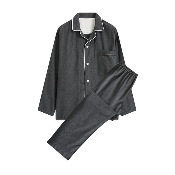 Pijamas de manga larga para hombre, ropa de casa informal, pantalones y cuello vuelto