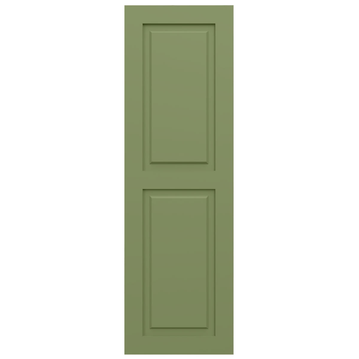 Ekena Millwork 15"W x 57"H True Fit PVC Two Equal Raised Panel Shutters, Moss Green (Per Pair - Hardware Not Included)
