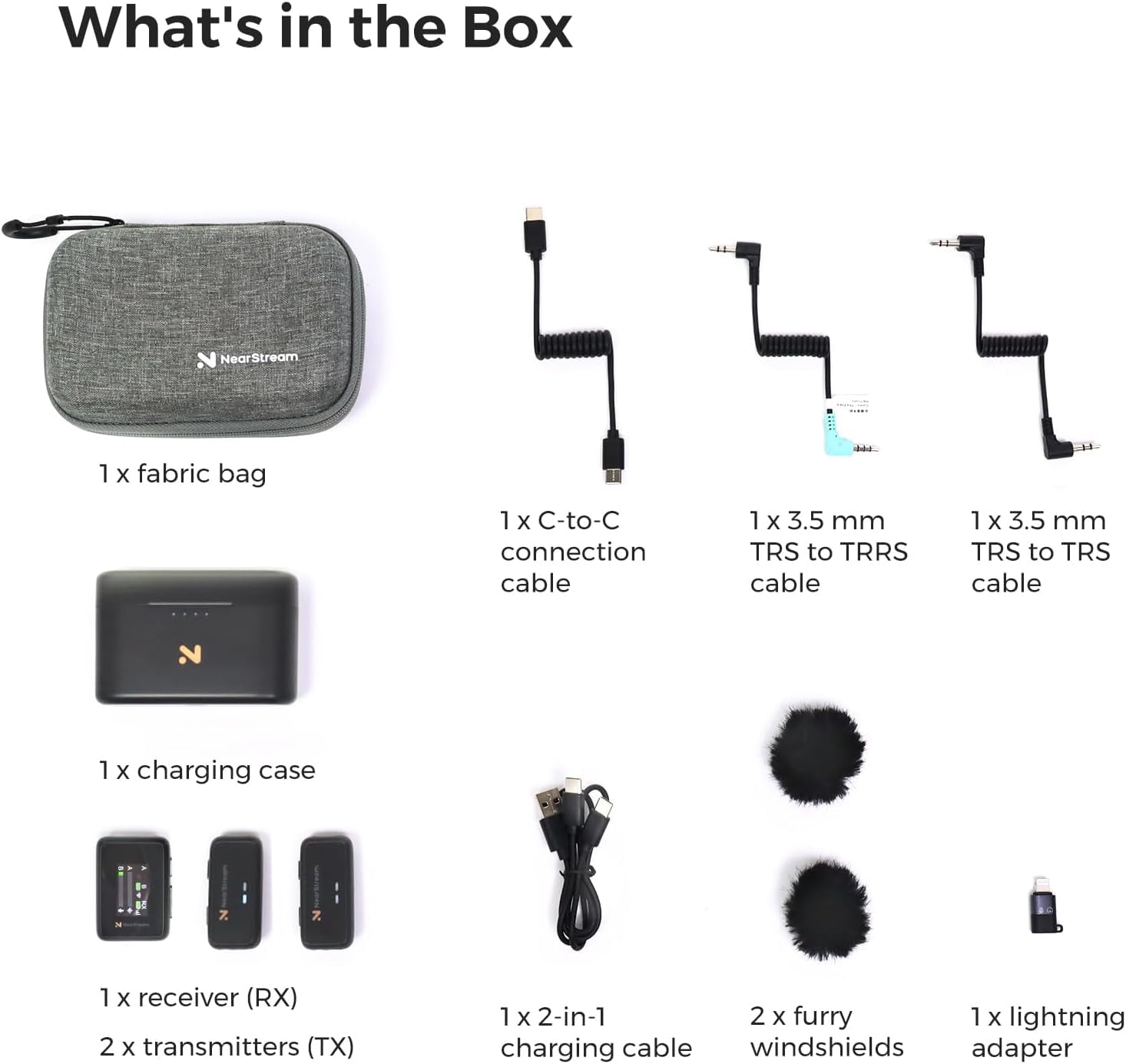 Nearstream AWM 20T Wireless Lapel Microphones for iPhone/Android/DSLR/Camera with Noise Cancellation, 656ft Transmission, LCD Display, 20H Battery Life