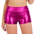 thumbnail image 2 of Booty Shorts for Women High Waisted Skinny Hot Pants Shiny Metallic Stretchy Rave Bottoms Tummy Control Workout Dance Party Wear, 2 of 6