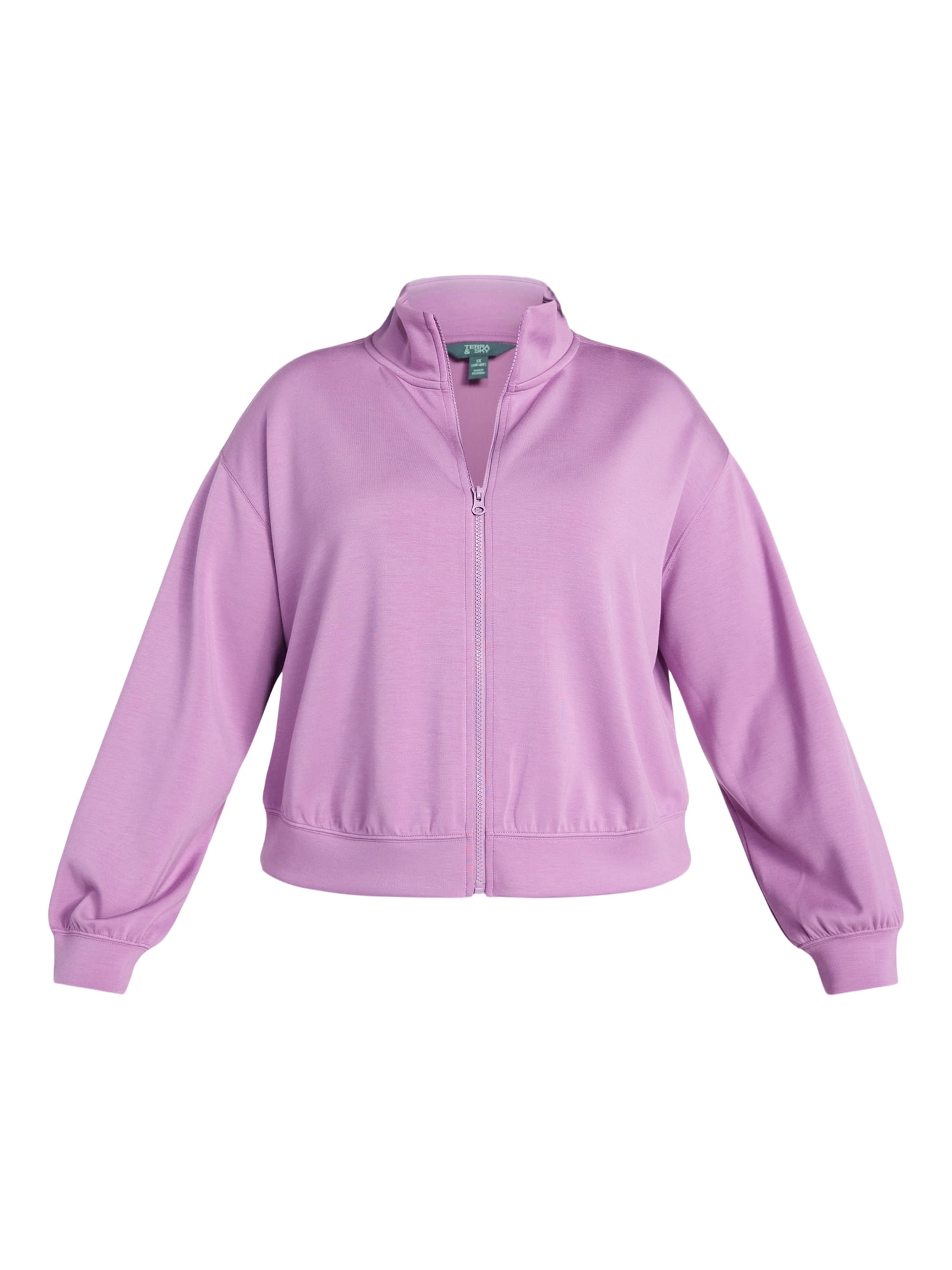 Terra & Sky Women's Plus Size Zip Up Scuba Knit Layering Top, Sizes 0X-5X