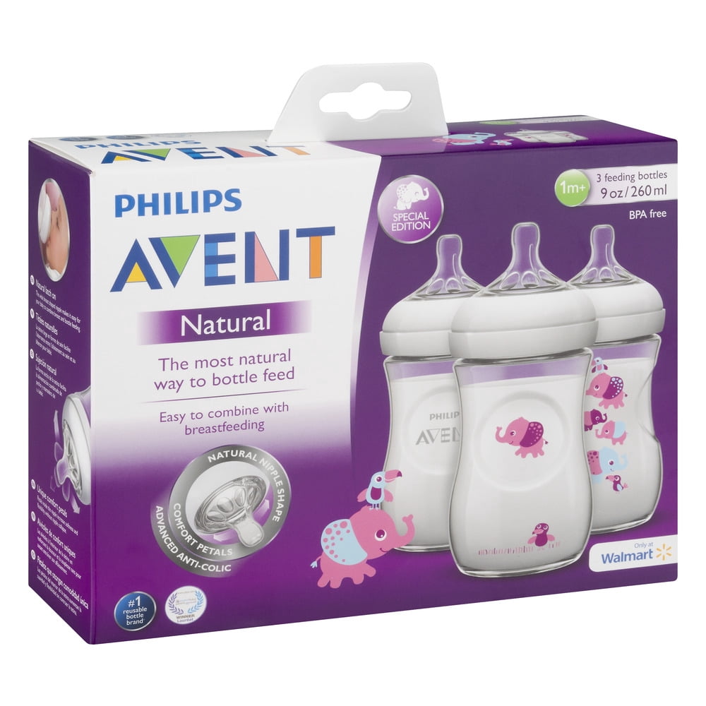 Avent Natural 9oz 3pk Safari Deco Bottle