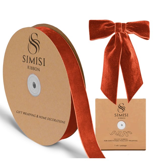 Cinta decorativa SIMISI RIBBON de terciopelo, 2,5 cm x 23 m, color naranja quemado