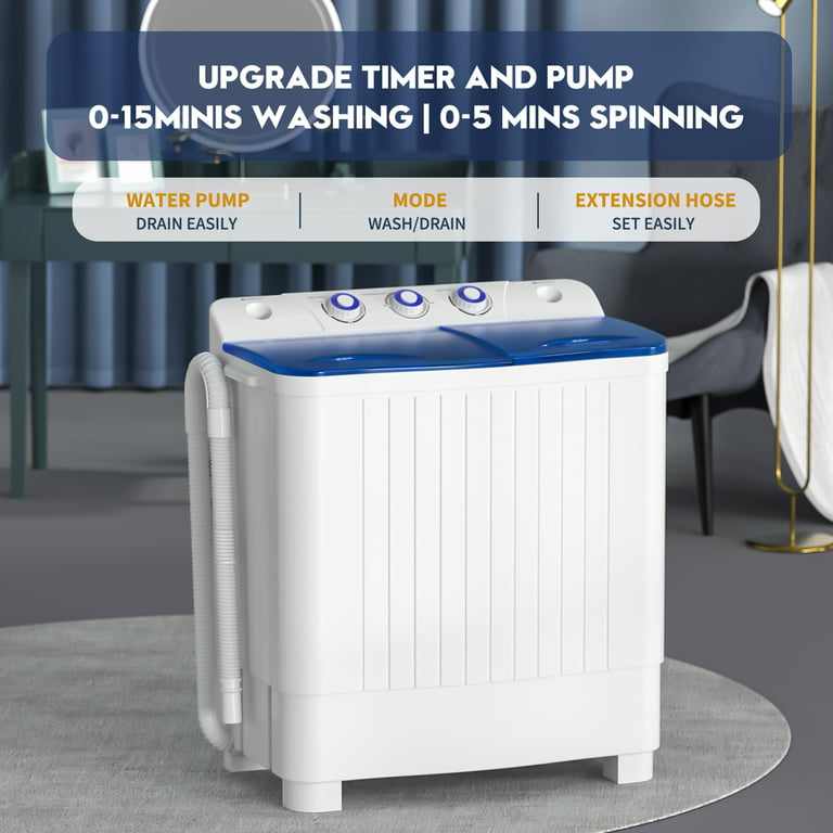 Giantex Full-Automatic Washing Machine, 7.7lbs Capacity Washer and Spinner Combo w/Built-In Barrel Light, Drain Pump & Long Hose, Compact Laundry