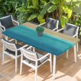 thumbnail image 2 of Teal Blue Ombre Table Cloths for 6 Foot Rectangle Tables, Modern Abstract Gradient Art Patio Waterproof Elastic Fitted Tablecloths, Washable Rectangular Table Cover for Camping, 2 of 8