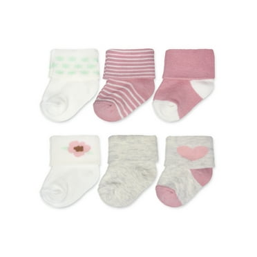 Carter's Child of Mine, Newborn Girl Folded Cuff Socks, 6 Pack, 0-6M
