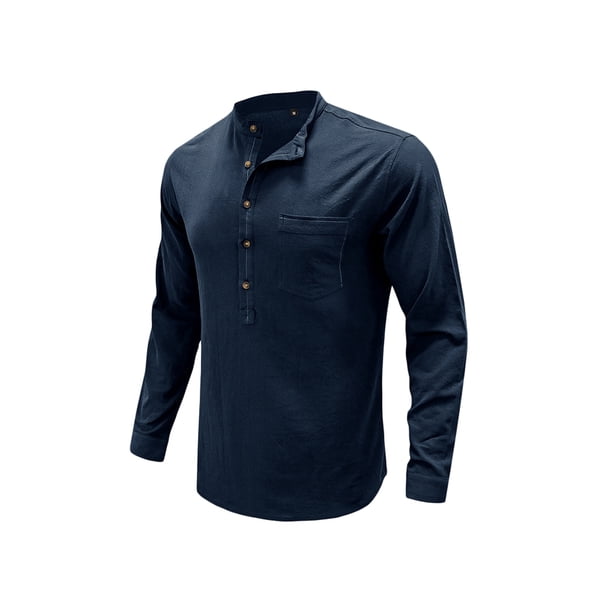 SAYOO - Camisa informal de otoño para hombre, color sólido, manga larga, cuello levantado, botones, tops con bolsillo SAYOO S M L XL XXL