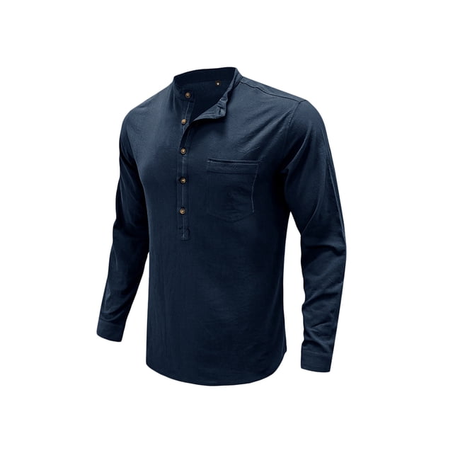 Sunloudy - Camisa informal de otoño para hombre, color sólido, manga larga, cuello levantado, botones, tops con bolsillo Sunloudy S M L XL XXL