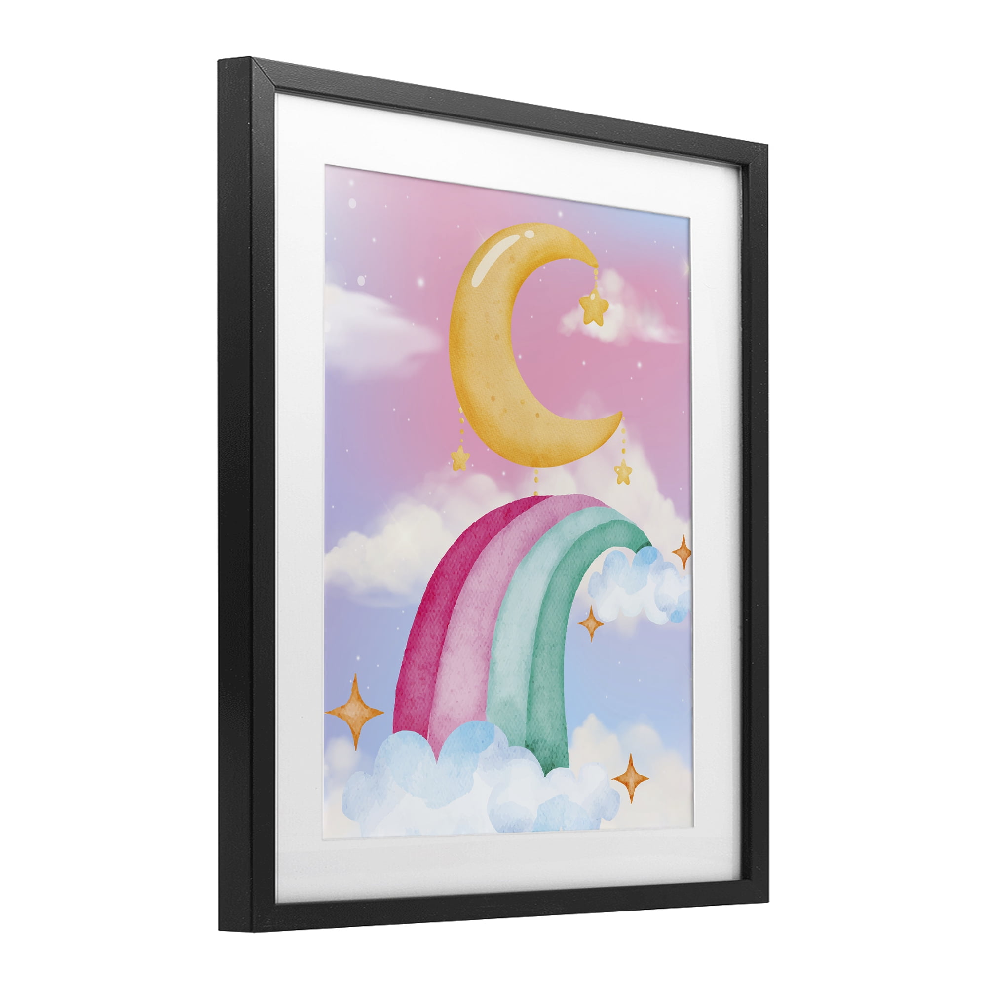 Moon Rainbow in Clouds Black Framed Print Under Glass, design by Jesse Keith