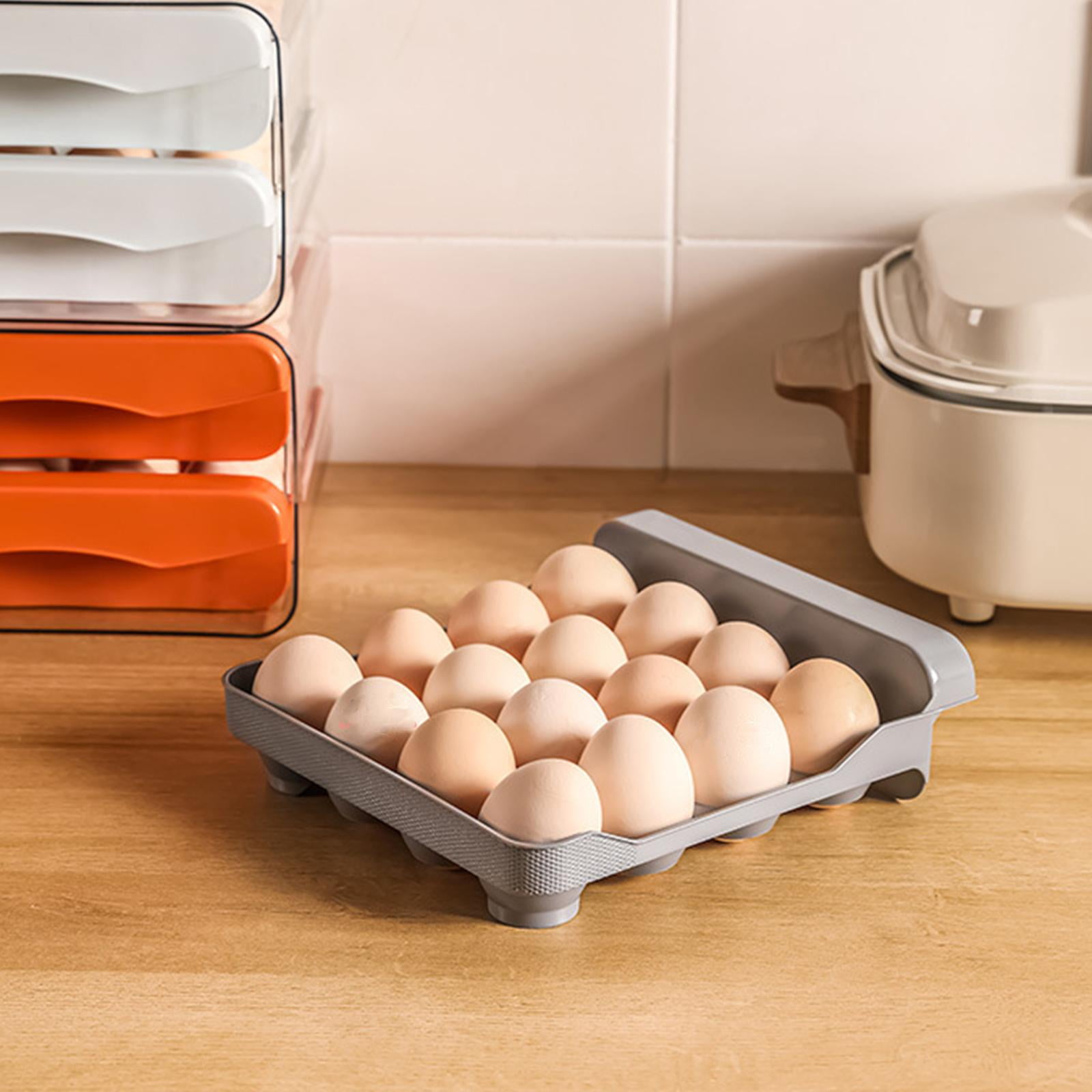 Fiocias Kitchen Fridge Egg Container 32 Grid Double Layer Drawer Type Stackable Grey