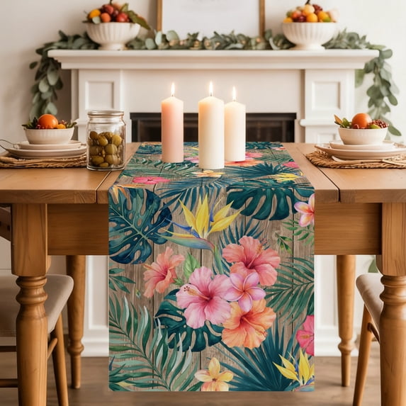 Table Runners 72 Inches Long Dress Scarves, Coastal Floral Farmhouse Kitchen/Dining Table Decor Table Runner, Coffee Tablerunners, Summer Palm Leaf Tropical Botanical Vintage 13x72 Inch