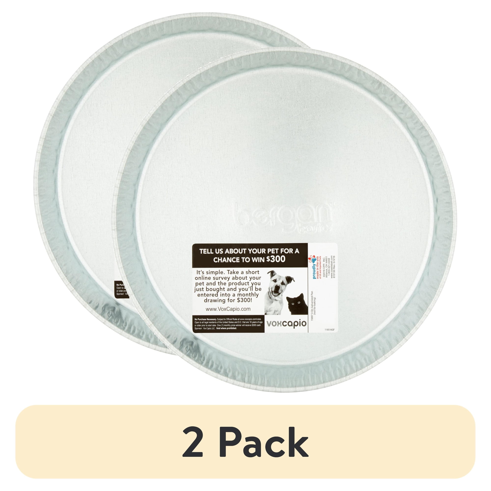 (2 pack) Bergan 3-Quart Galvanized Pet Feeder