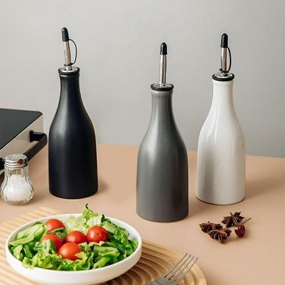 Ceramic Olive Oil Dispenser Bottle, Oil Bottle, Leak Proof Vinegar Container-Round