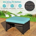 thumbnail image 4 of QISHENSHUI 2 Pieces Patio PE Rattan Ottomans, Multipurpose Outdoor Footstool Footrest Additional Seating Side Table with Soft Zippered Cushions for Deck, Garden, Poolside and Yard (Turquoise), 4 of 10