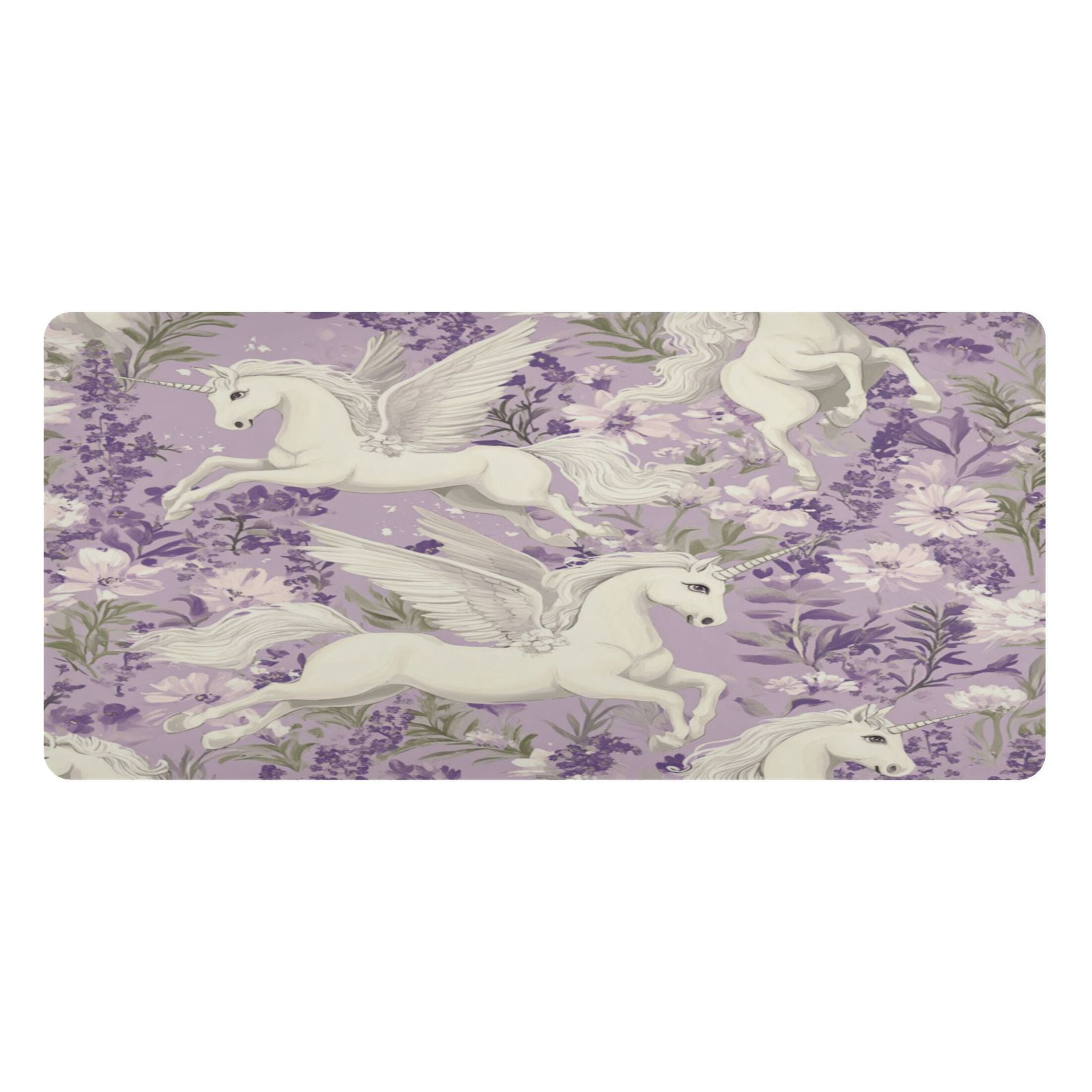 Leather Keyboard and Mouse Desk Mat Office Desk Accessories Protective Office Desk Decor Desk Pad Mat for Gaming, Work from Home, Office White Unicorns and Pegasi 16.5" x 35.4"