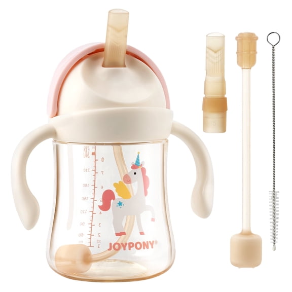 Joypony Spill-Proof Straw Sippy Cup with Handles for Toddlers 1-3, 9 oz, Pink