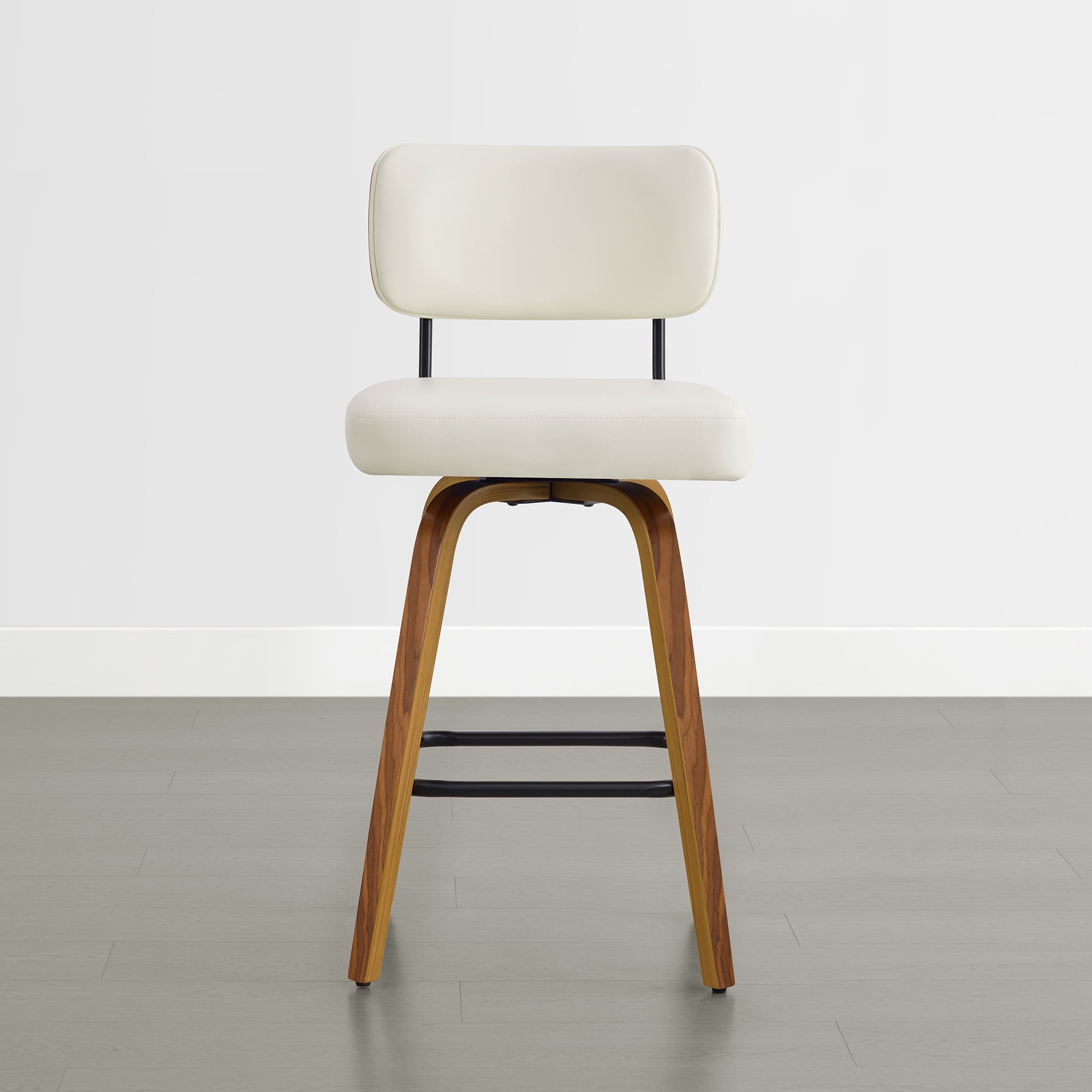 Spruce & Spring 26" Swivel Counter Bar Stool with Walnut Bentwood Frame Set of 2, Upholstered Back, Ivory