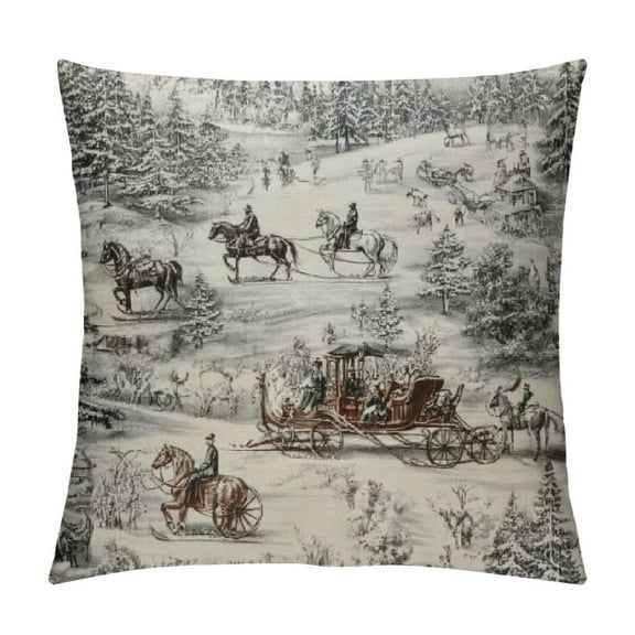Patifu Christmas Toile Throw Pillow Covers Winter Holiday Pillow Cases Xmas Santa Deer Decorative Cushion Covers for Sofa Couch 12x12in