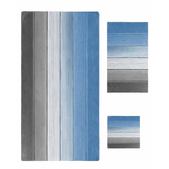 Blue Gray Bath Towels for Bathroom Set,Luxury Microfiber Towels Gifts for Women,Beach Kitchen Hand Hair Face Towel and Dish Washcloth,Vintage Farmhouse Gradient Wooden Grain Art Towels Set