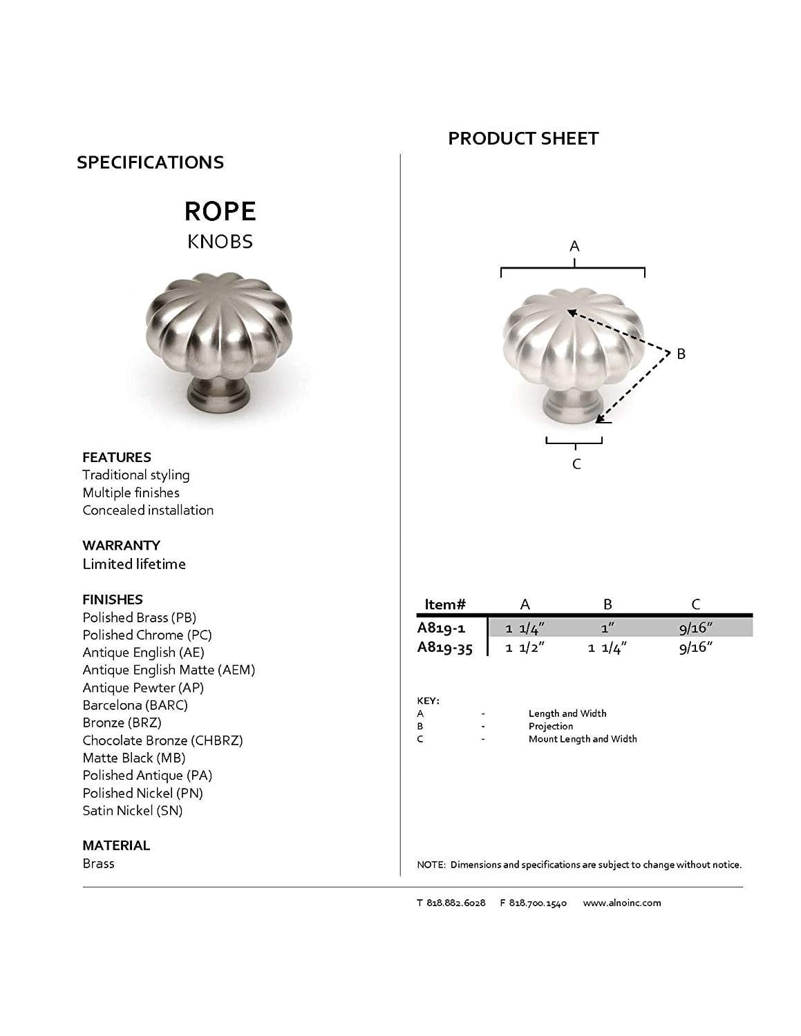 Alno A819-1-PB Cabinet Knob Polished Brass