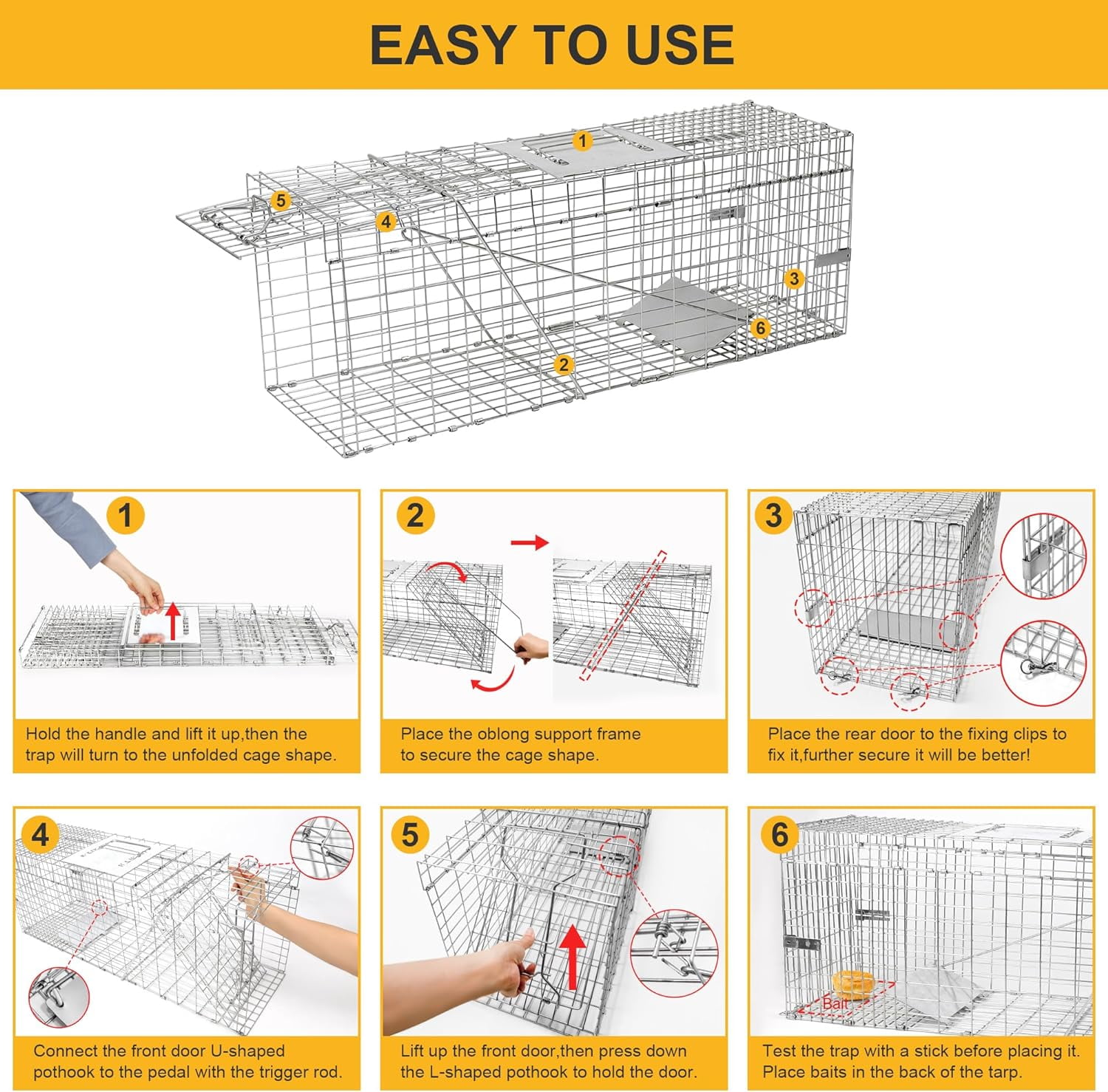2-Pack H&B Cat Trap,Humane Feral Cat Traps,Live Animal Trap Cage,32X12 X10inch,Small Animal Trap,Catch and Release Stray Cats,Racoons,Squirrels,Rabbit,Foxs and More Rodents,Large(Silver)