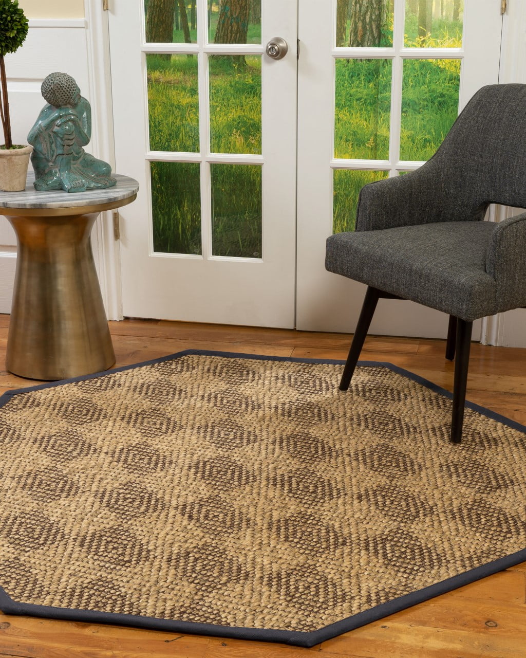 Natural Area Rugs Parson Custom Sisal Rug, 10', Octagon Midnight Blue Border