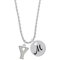 thumbnail image 1 of Delight Jewelry Silvertone Crystal Initial - Y - Silvertone Script Initial Disc - M - Charm Necklace, 20"+3", 1 of 4