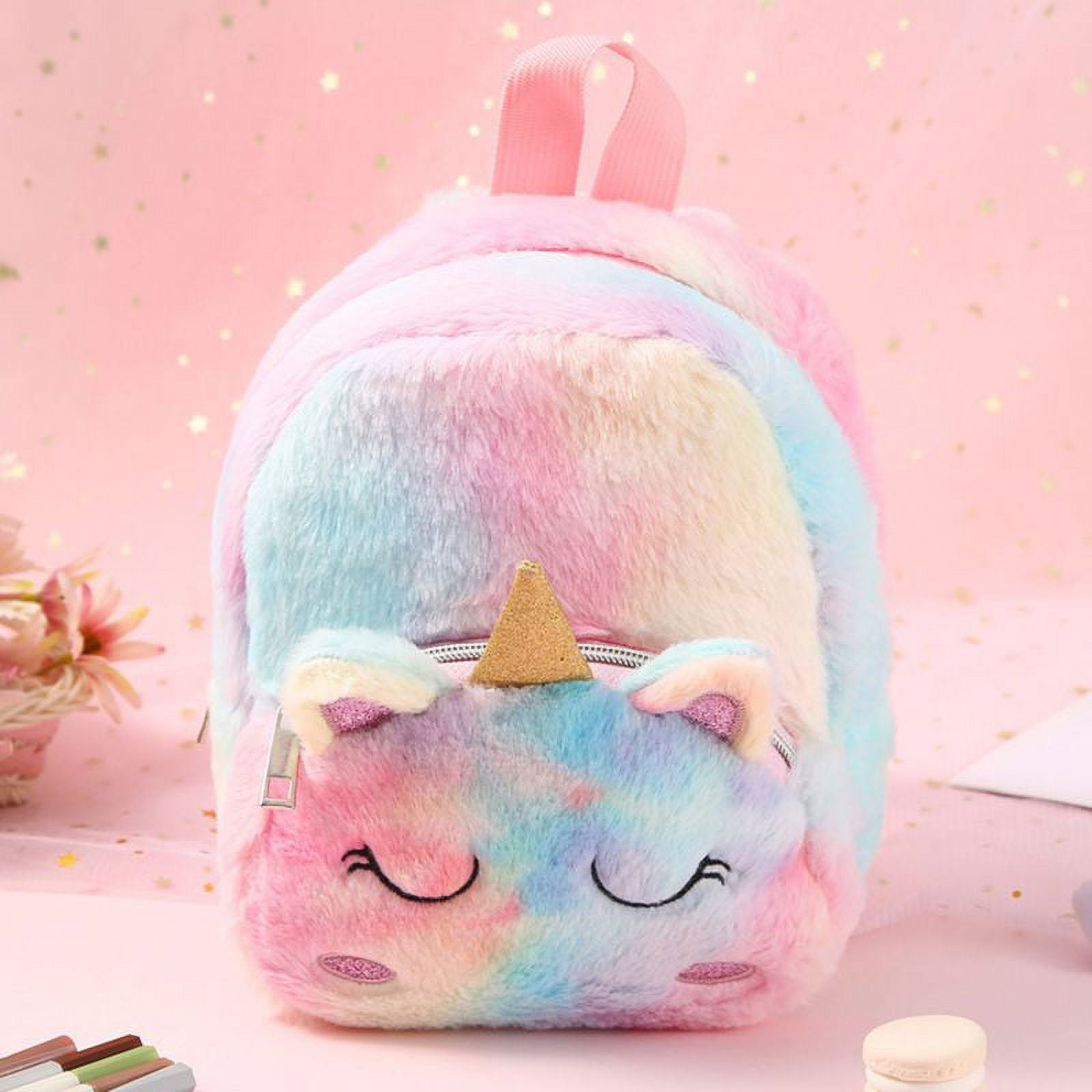 SHIYAO Plush Unicorn Backpack Mini Fluffy Backpack Girls Schoolbag
