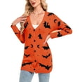 thumbnail image 2 of Halloween Sweaters for Women V Neck Open Front Button Down Cardigan Bat Printed Long Sleeve Mid Length Cardigans Alsol Lamesa, 2 of 6