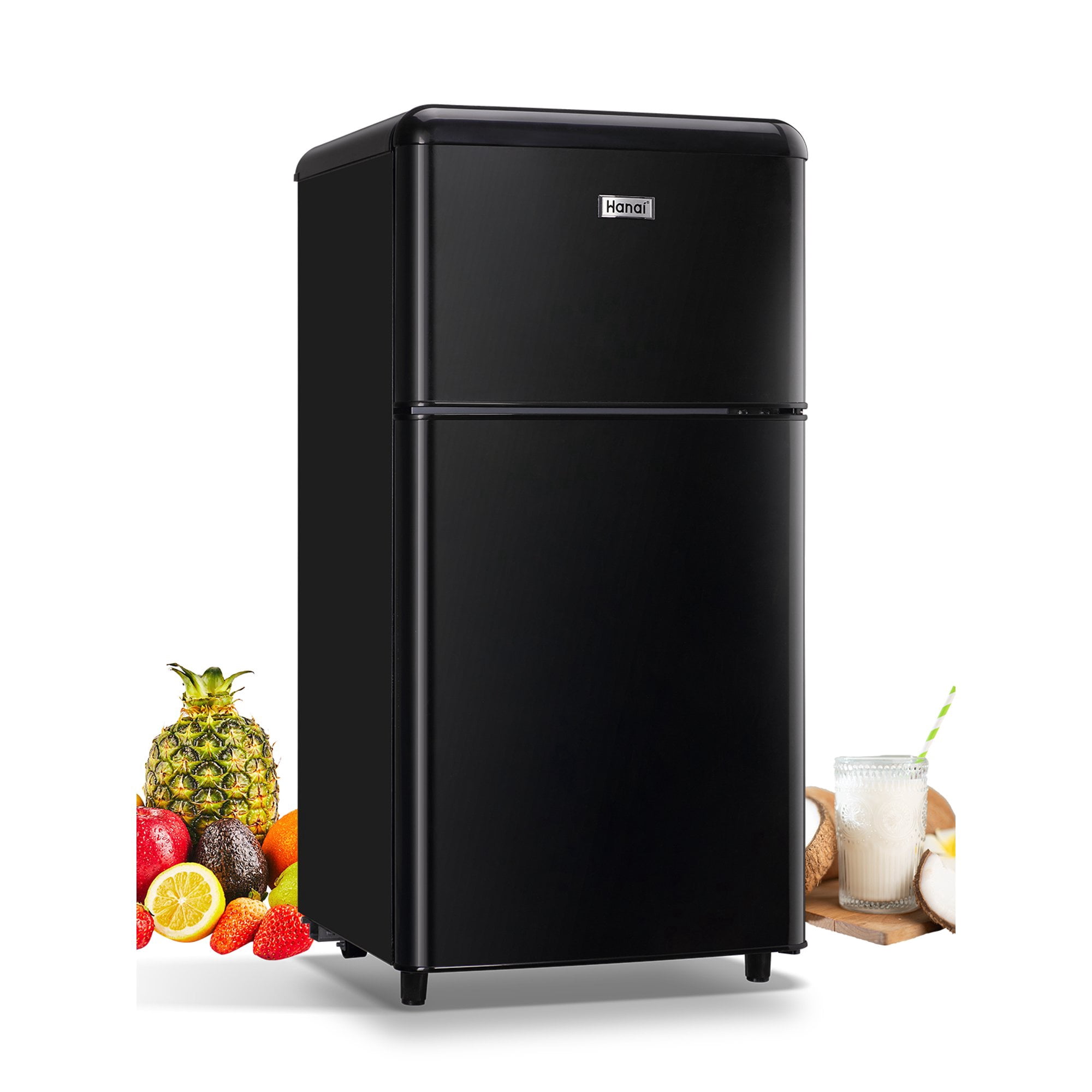 WANAI Compact Refrigerator 3.2 Cu.Ft Retro Black Fridge With Freezer 2 ...