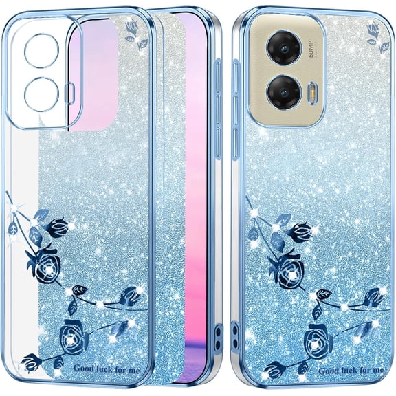 for Motorola Moto G Stylus 5G 2024 Case Clear Glitter Shiny Motorola Moto G Stylus 5G 2024 Phone Case Silicone Soft Floral Shockproof Cover Pink Slim for Women (Blue)