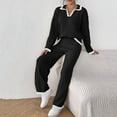 thumbnail image 4 of Lightweight Pullover Sweatsuit Womens 2 Piece Sweater Sets, Fall Winter Long Sleeve Lapel V-Neck Pullover and Wide Leg Long Pants Loungewear Warm Knit Outfits Black L, 4 of 7