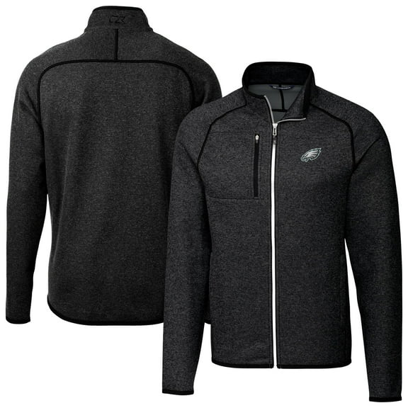 Men's Cutter & Buck Heather Charcoal Philadelphia Eagles Big & Tall Mainsail Sweater-Knit Full-Zip Jacket