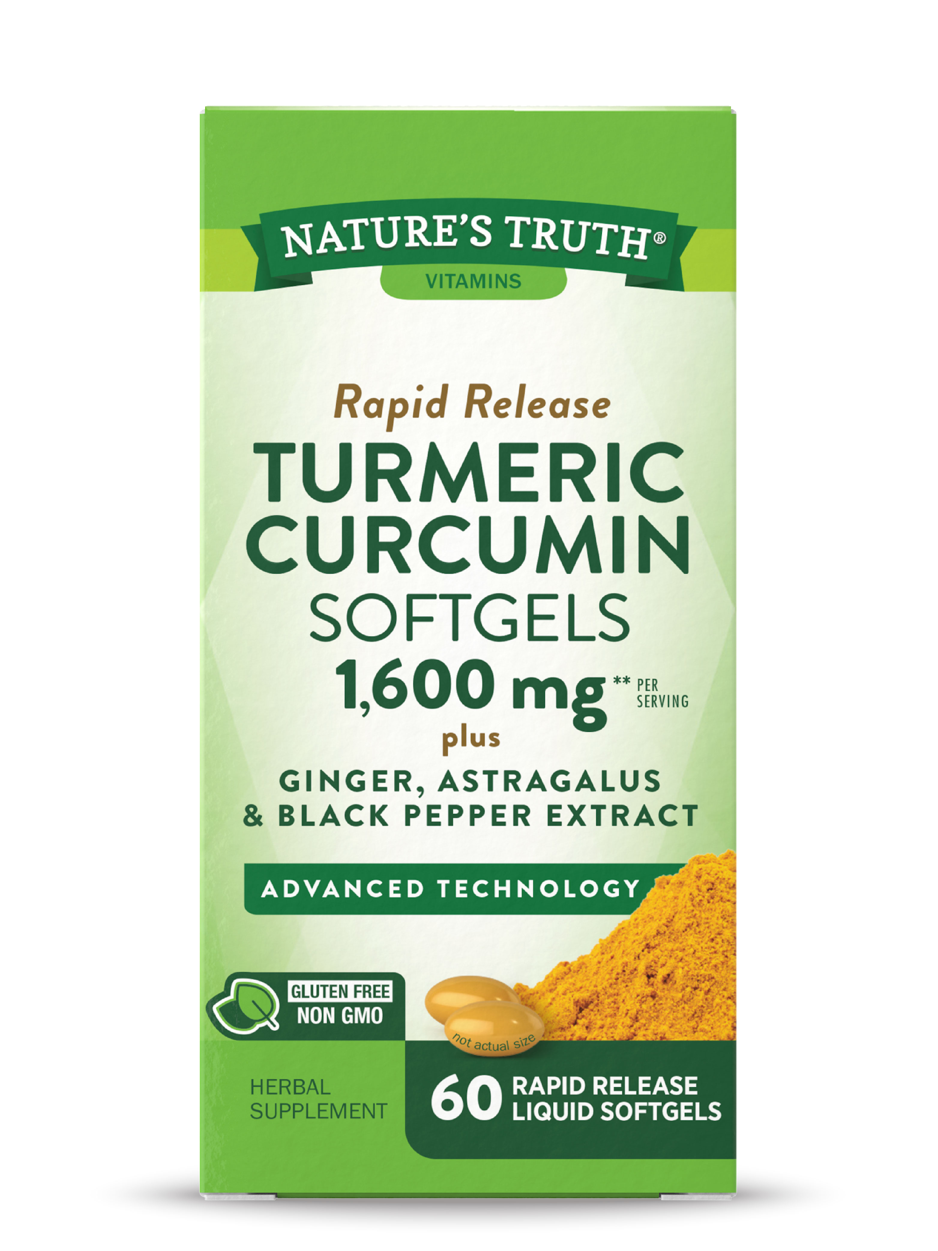 Turmeric Curcumin 1600mg 60 Softgel Capsules With Ginger