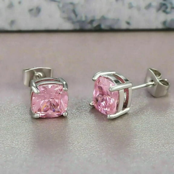 Ahansh Jewels Cushion Pink Sapphire Stud Earrings For Women's 925 Sterling Silver